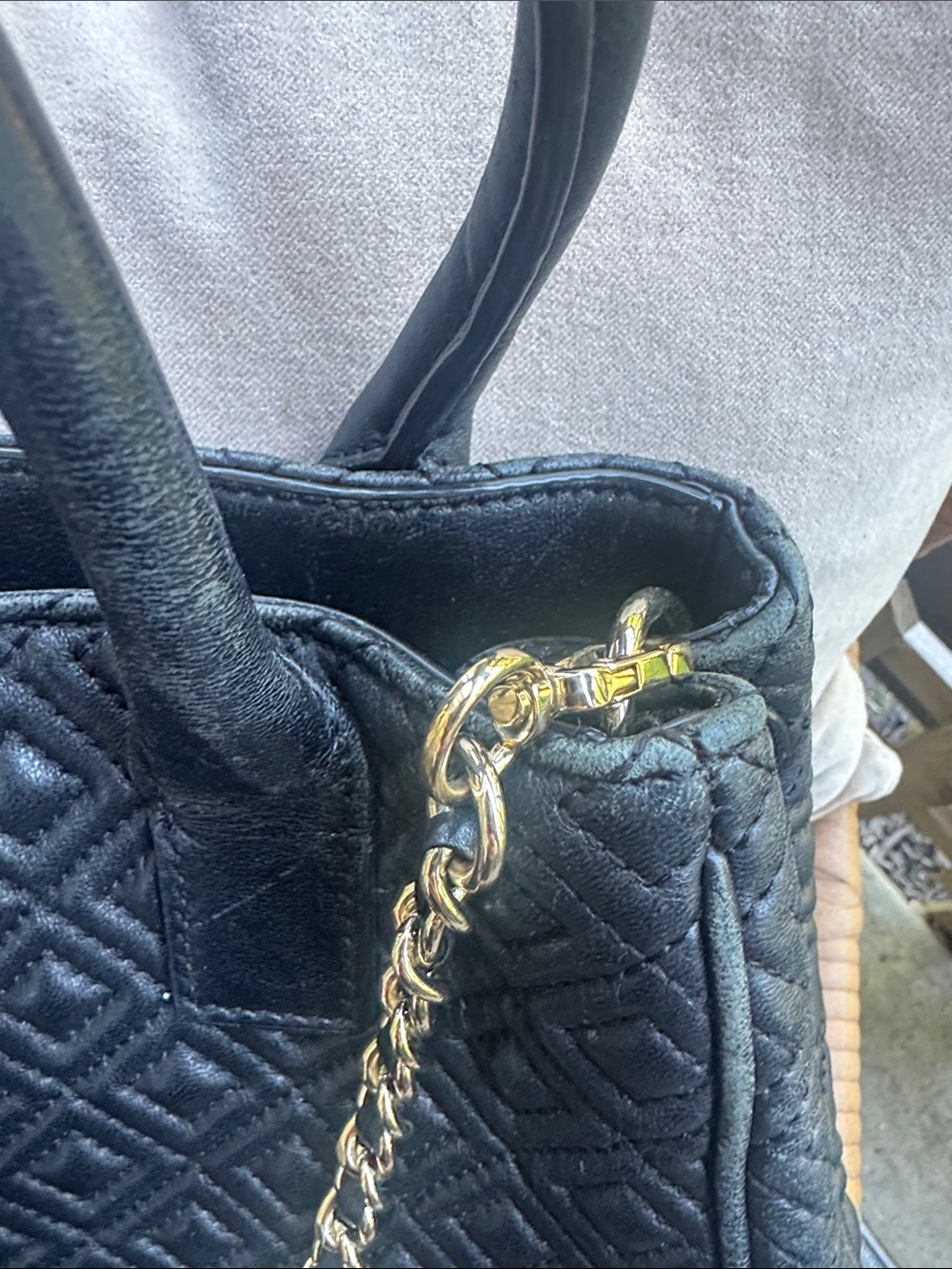 Tory Burch Black Quilted Satchel with Gold Chain-Trim - Picture 2 of 11